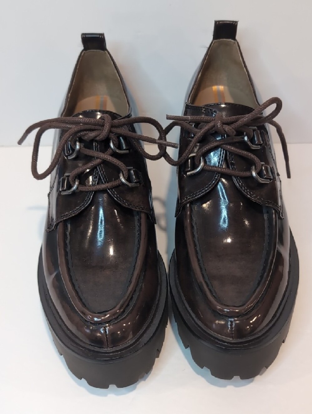 Sam Edelman Chunky Platform Lace-Up Brown Patent Shoes Monna Size 7